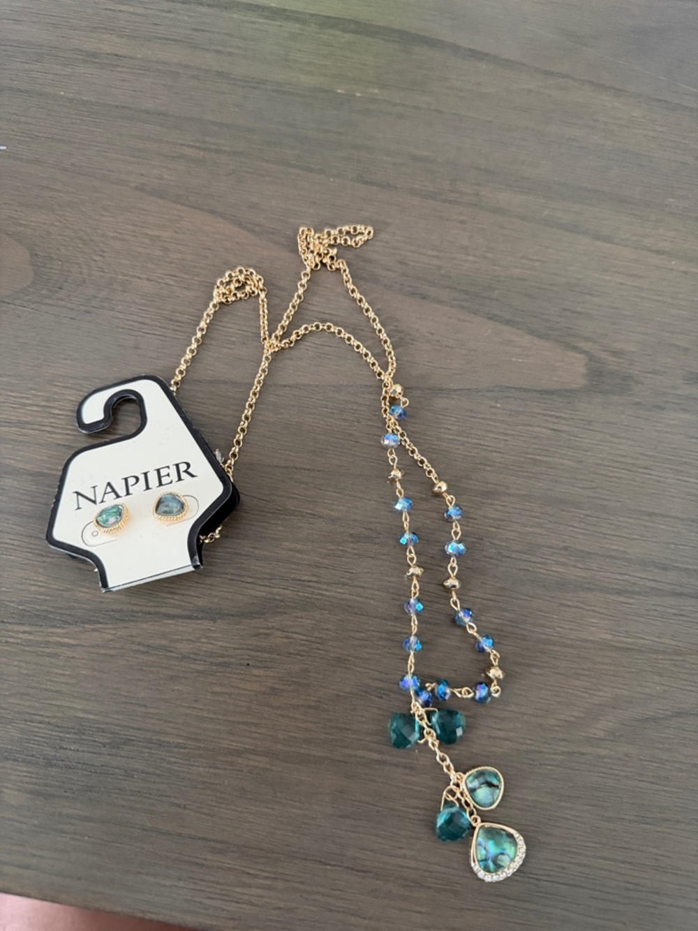 Napier Gold-Tone Necklace & earring set with Blue and Teal Crystals